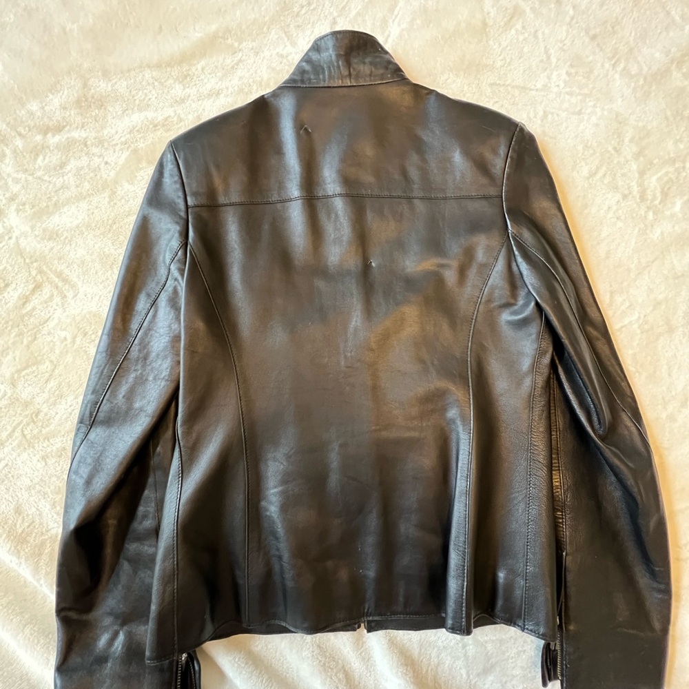 Olly London Sleek Black Leather Jacket (needs small repair) - Picture 3 of 15